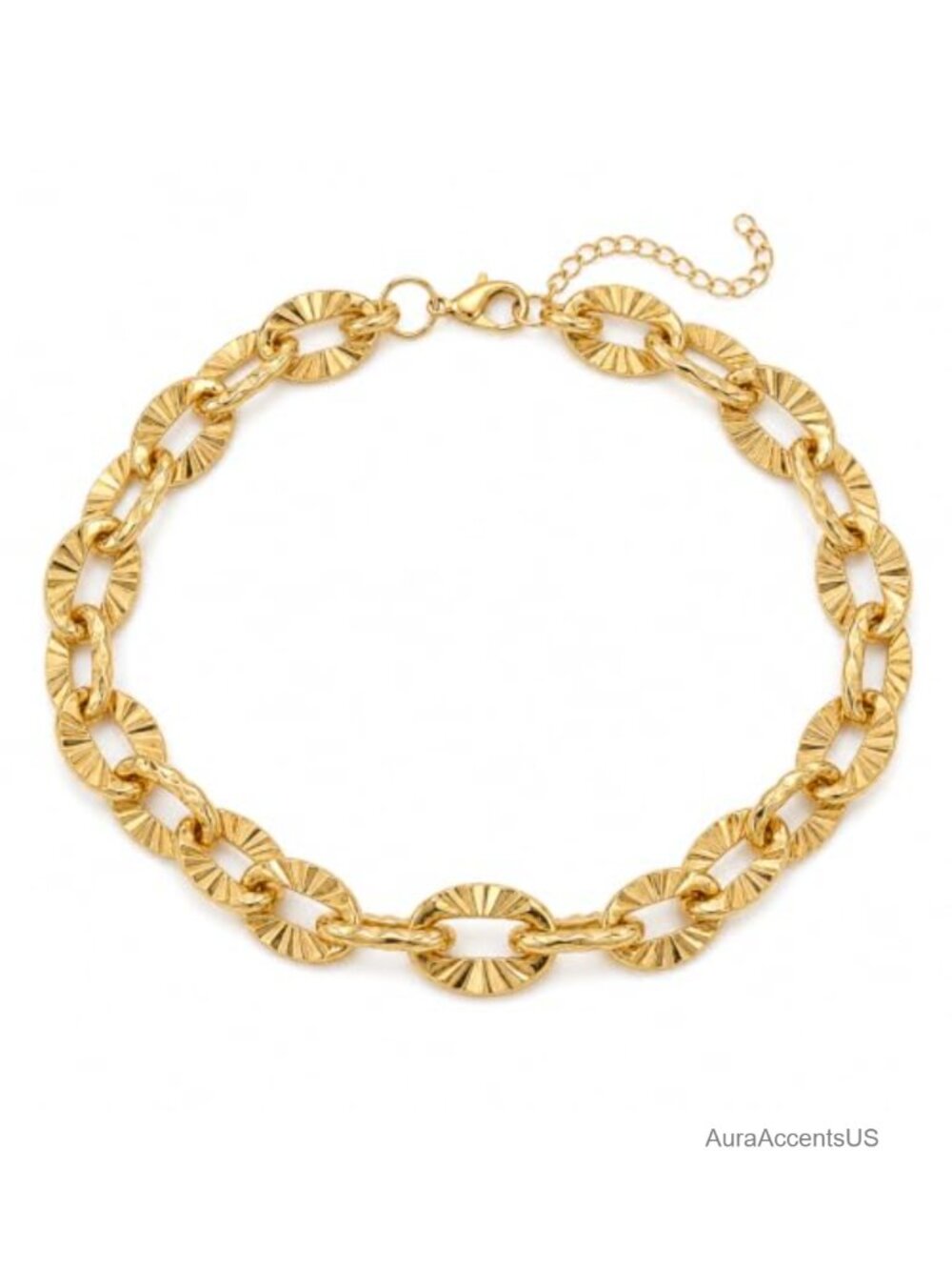 Gold Tone Chunky Link Necklace Textured Oval Statement Chain for Women